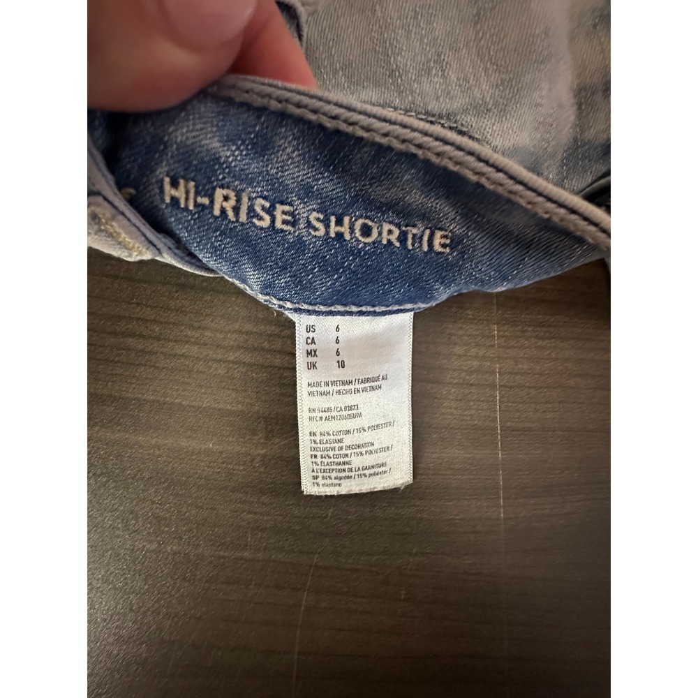 American Eagle Hi-Rise Shortie Shorts Micro Mini 6 Light Wash Rose Embroidered - Picture 4 of 7